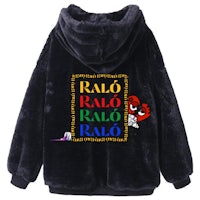 a black hoodie with the words ralo ralo on it